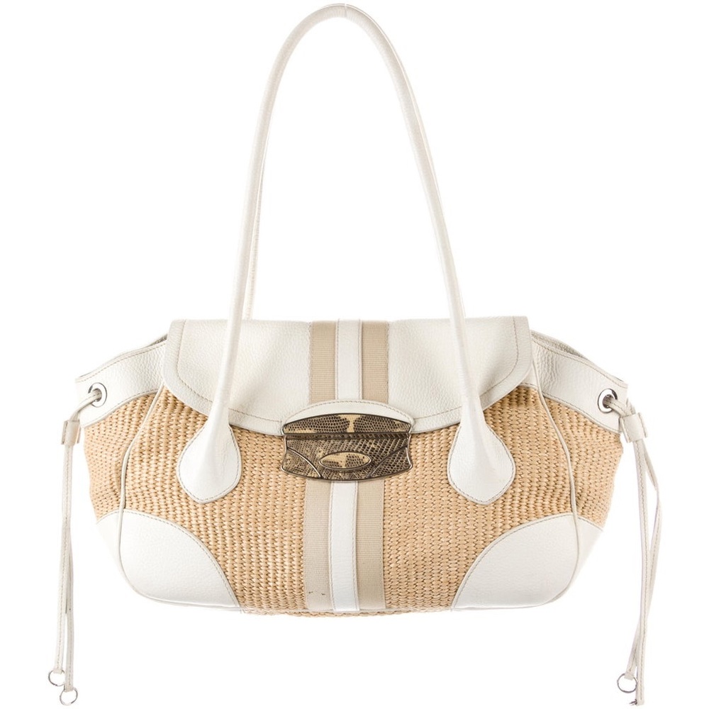 Authentic PRADA
Raffia Lizard-Trimmed Shoulder Bag